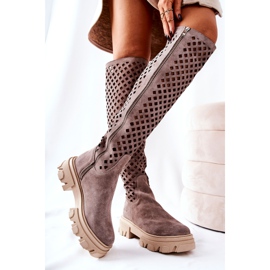 PA2 Světle hnědé prolamované semišové boty Kallede béžový hnědý 1