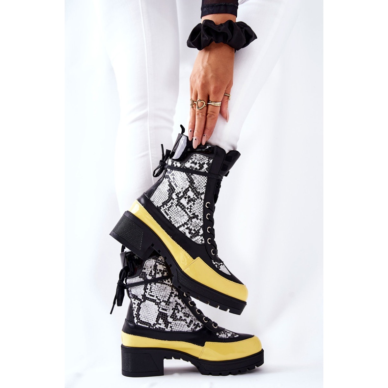 Kožené boty z hadí kůže Black and Yellow Meridiah bílý černý žluť 1