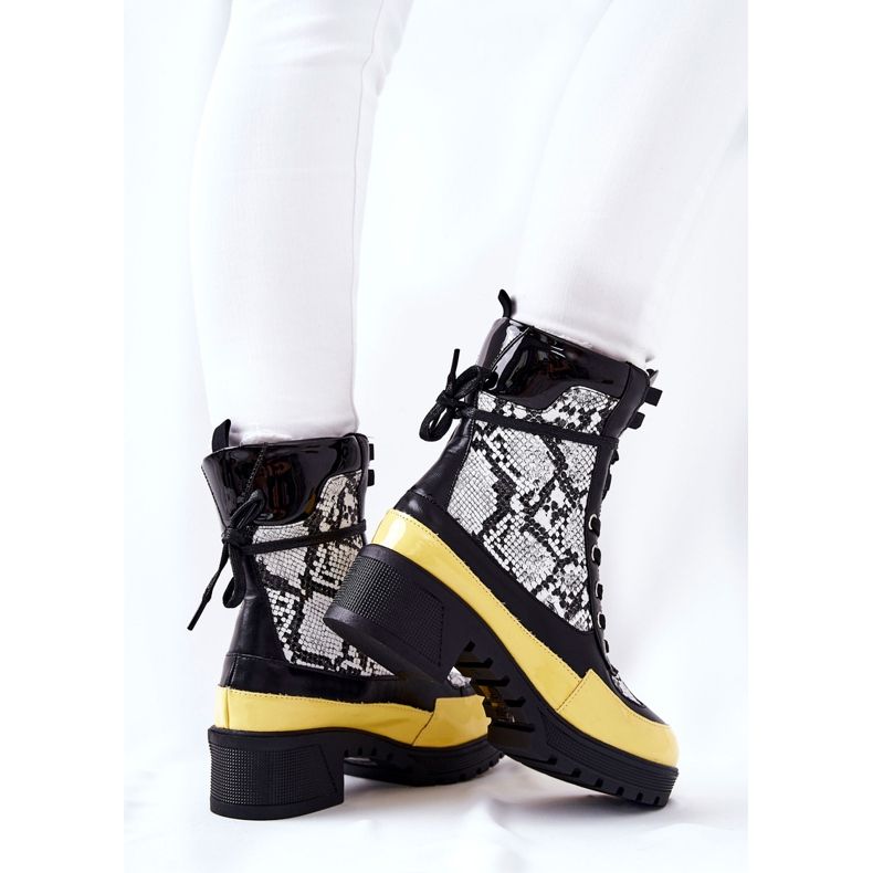 Kožené boty z hadí kůže Black and Yellow Meridiah bílý černý žluť 2