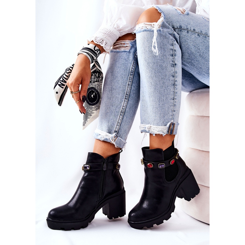 PS1 Kožené Dámské Kozačky Na Podpatku S Crystals Black Macbeth černá 1 PS1 Kožené Dámské Kozačky Na Podpatku S Crystals Black Macbeth černá 1
