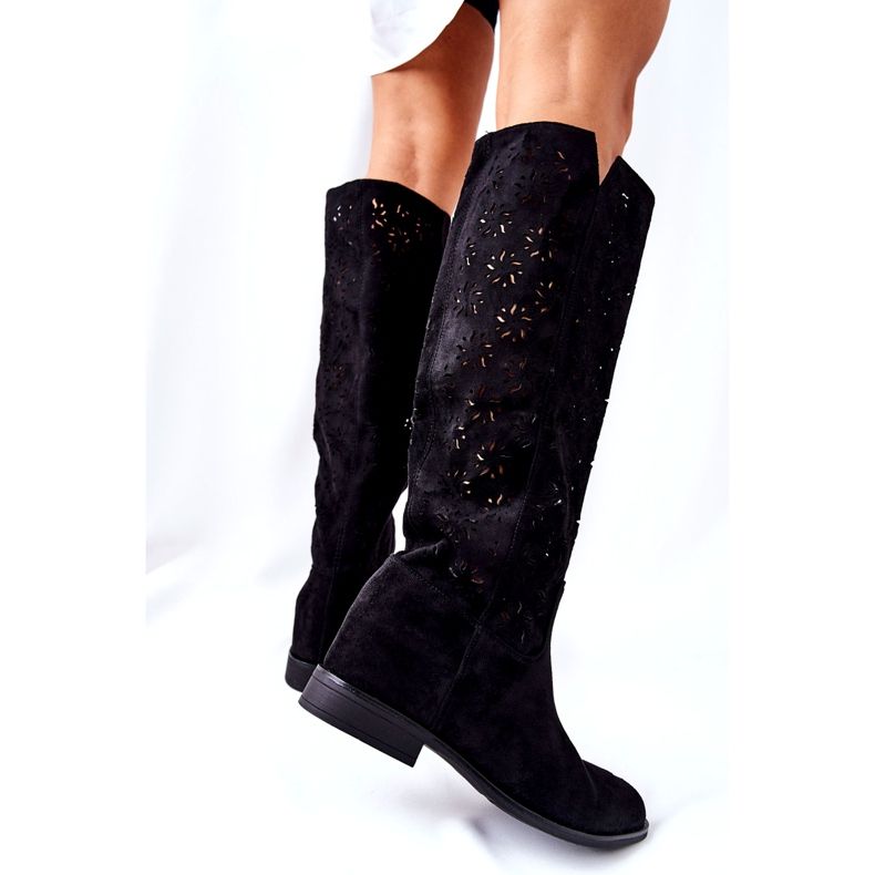 PG1 Prolamované boty na skrytém černém klínu Lara černá červené 2