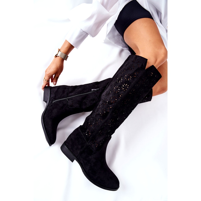 PG1 Prolamované boty na skrytém černém klínu Lara černá červené 4