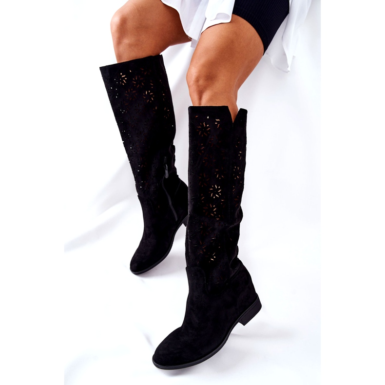 PG1 Prolamované boty na skrytém černém klínu Lara černá červené 6