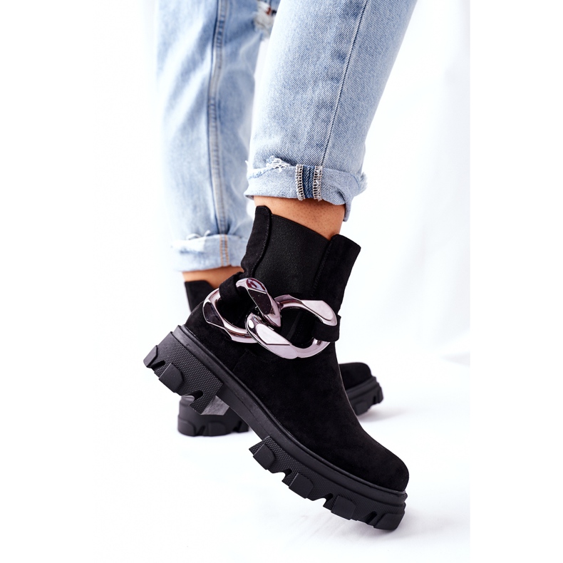 S.Barski Izolované boty žen, boty Black Chelsea s ozdobou černá 2