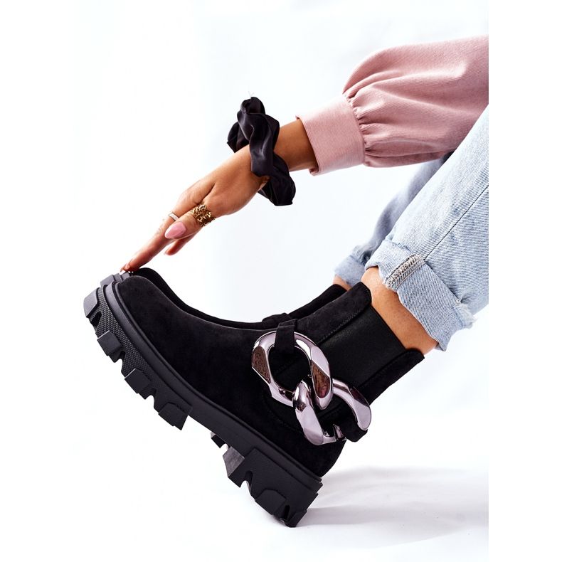 S.Barski Izolované boty žen, boty Black Chelsea s ozdobou černá 4