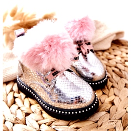 PA1 Teplé dětské boty s kožešinou Silver Rosea růžový stříbrný 4
