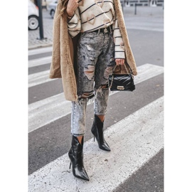 Černé embosované kozačky na Cro podpatku černá 2 Černé embosované kozačky na Cro podpatku černá 2