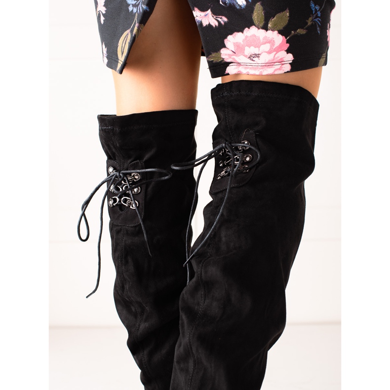 Laura Mode Kozačky na vysokém podpatku po stehna černá 2 Laura Mode Kozačky na vysokém podpatku po stehna černá 2