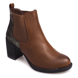 Boty Na Podpatku S Elastickou 1227 Camel hnědý 2