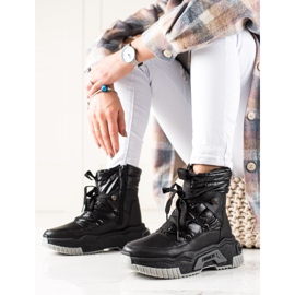 TRENDI Černé boty do sněhu na šněrování černý 2