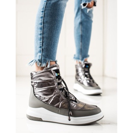 TRENDI Módní lesklé boty do sněhu stříbro 1