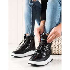 TRENDI Módní lesklé boty do sněhu černý 1