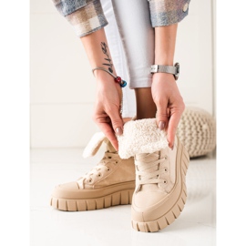 TRENDI Boty, Tenisky S Ovčí Kůží béžový 1