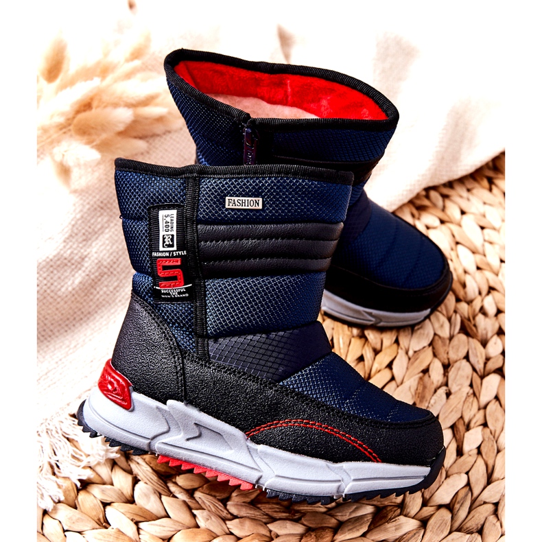 PJ2 Dětské teplé vysoké sněhové boty Navy Blue Leoth černý námořnická modř 3