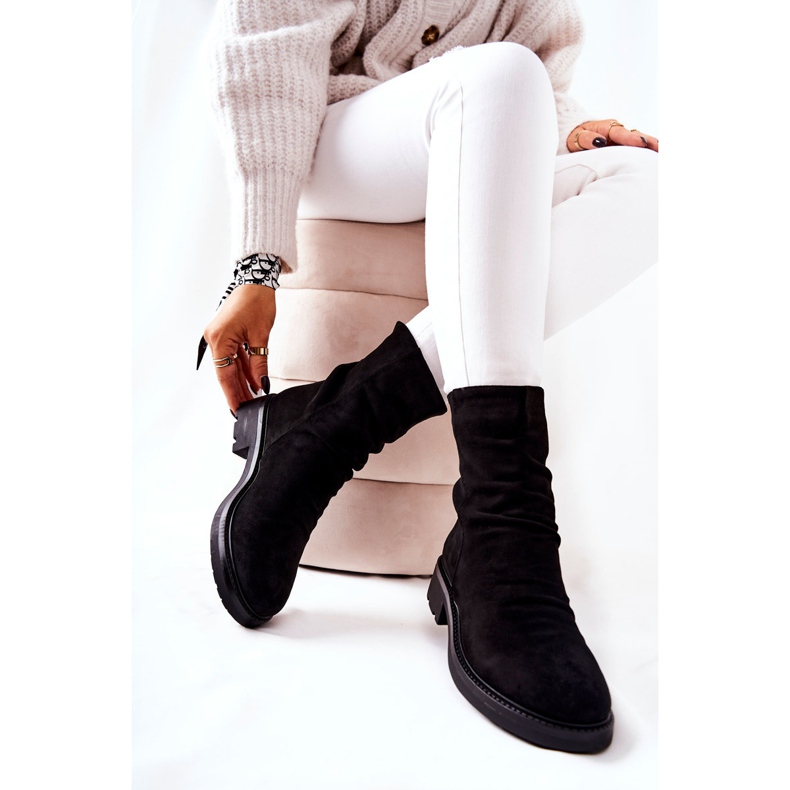 Vysoké semišové mačkané boty Černá Trisha 2