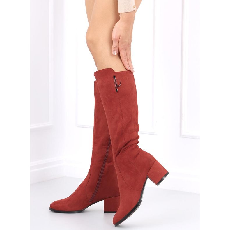 Ritta Purplish Red kozačky na nízkém podpatku červený 1