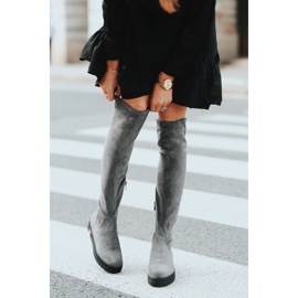 Šedé ploché zdobené kozačky od Lia růžový šedá 2