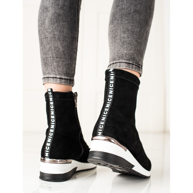 Goodin Kožené boty na klínku černá 2