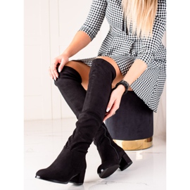 Gogo Kozačky na nízkém podpatku po stehna černá 2