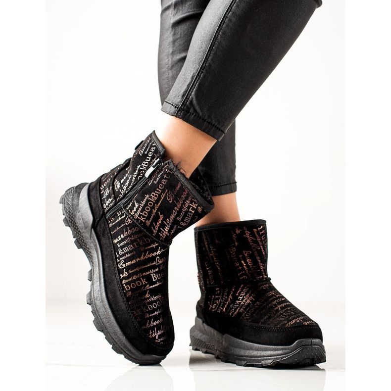 TRENDI Teplý Mukluki na platformě černá zlatý 1