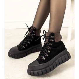 Černé, zateplené, šněrovací dámské boty Calabresi hnědý 1