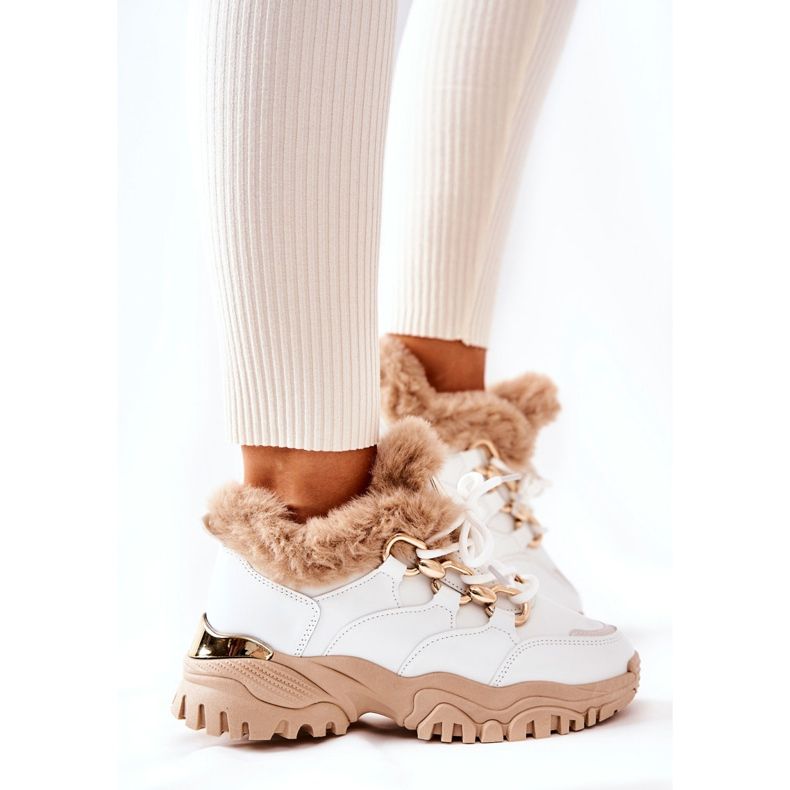 PM1 Kožená zateplená sportovní obuv bílá a béžová lesklá béžový bílý 2