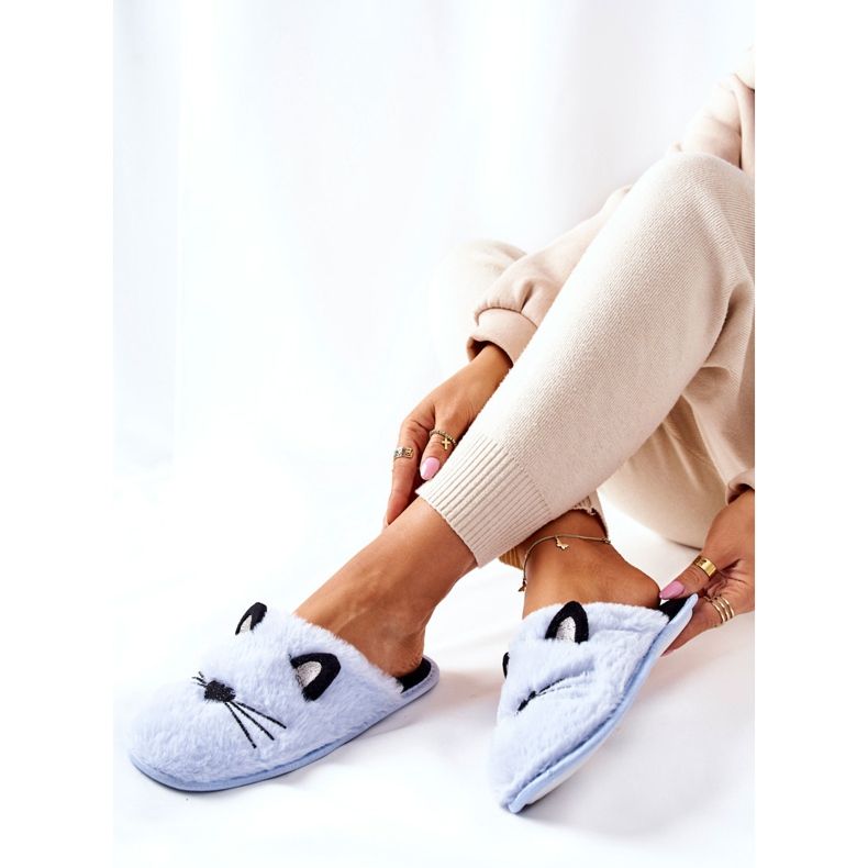 PE1 Kotěcí měkké pantofle s modrýma distty ušima 2 PE1 Kotěcí měkké pantofle s modrýma distty ušima 2