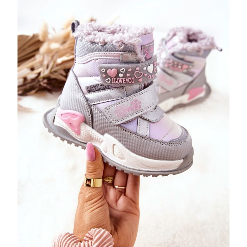 PJ2 Dětské teplé sněhule stříbrno-růžové Chilly fialový růžový stříbrný 2