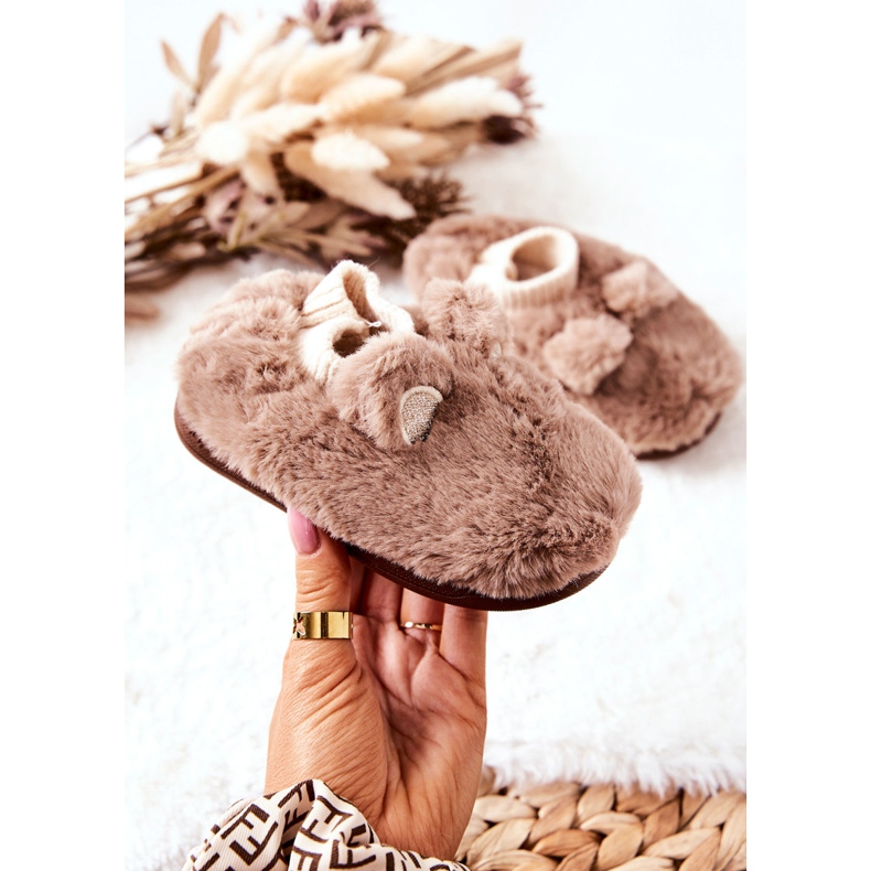 WJ1 Teplé pantofle s žebrovaným hnědým Dessi béžový 2