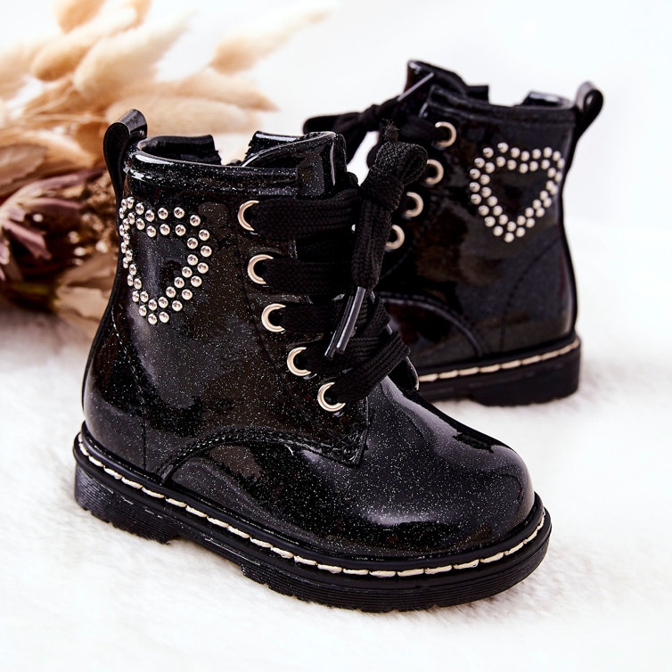 WT1 Dětské lakované lesklé černé kozačky černá 2