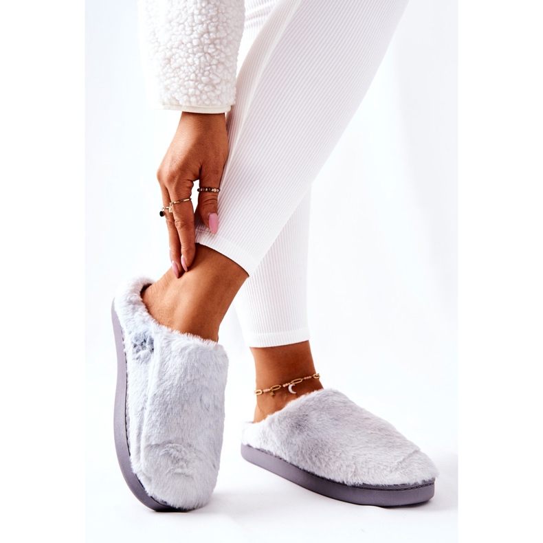 WJ1 Teplé kožešinové pantofle Světle šedé Mecy šedá 2