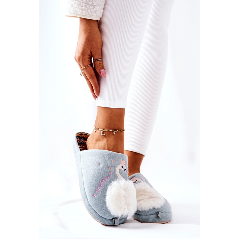 Teplé pantofle Blue Rey's swan modrý 2