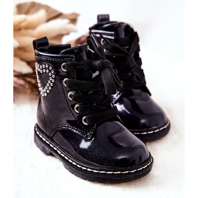 WT1 Dětské lakované kozačky lesklé tmavě modré námořnická modř 2