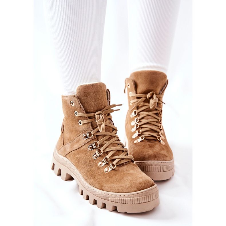 PF1 Teplé semišové boty béžová písečná bouře béžový hnědý 1