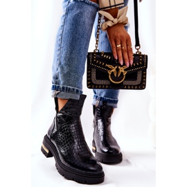 PA2 Kožené boty Teplé Krokodýlí Černá Tanya černý 1