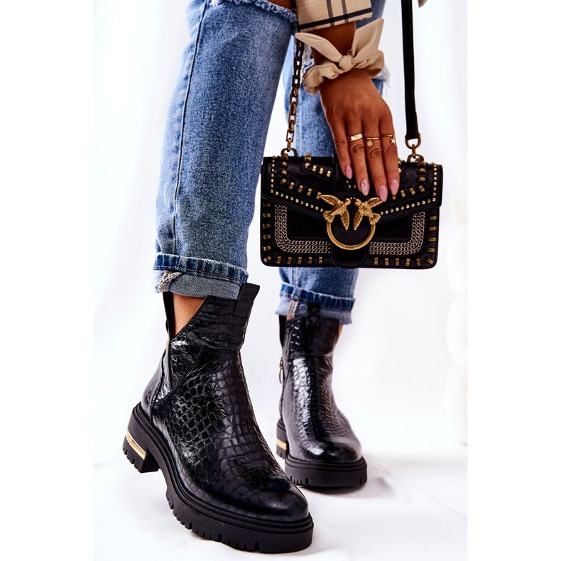 PA2 Kožené boty Teplé Krokodýlí Černá Tanya 1