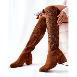 PA2 Hnědé semišové boty Hekilea s prolamovaným vzorem hnědý 1