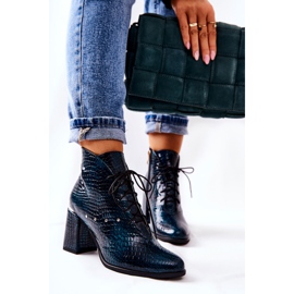 PA2 Dámské Kožené Kozačky Na Podpatku Zelená Neliko 2