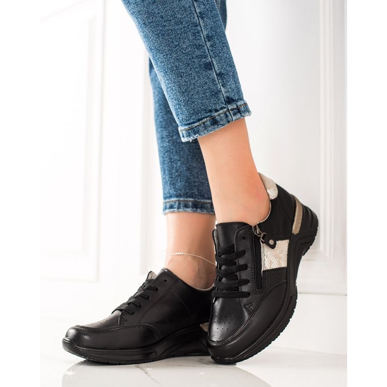 Evento Kožené Tenisky S Ozdobným Zipem béžový černá 1 Evento Kožené Tenisky S Ozdobným Zipem béžový černá 1