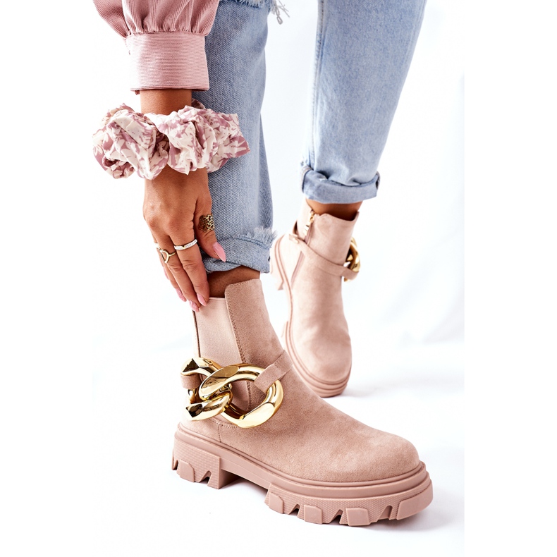 S.Barski Izolované béžové boty béžové chelsea s ozdobou béžový 2