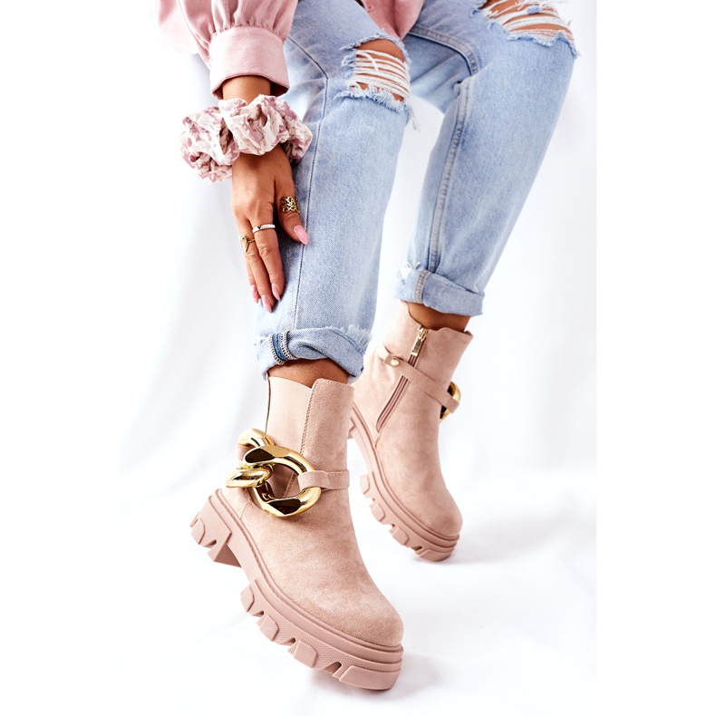 S.Barski Izolované béžové boty béžové chelsea s ozdobou béžový 5