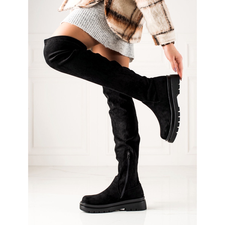 Sixth Sense Semišové stehenní boty na platformě černá 2