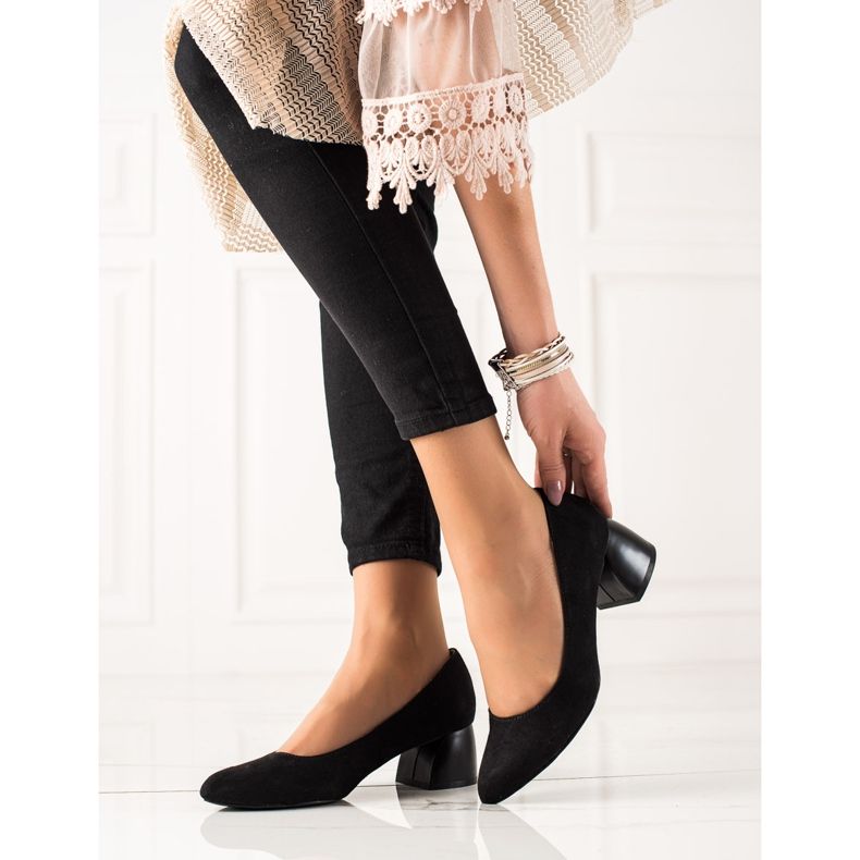 M.Daszyński Černé Lodičky Na Nízkých Podpatcích černá 2 M.Daszyński Černé Lodičky Na Nízkých Podpatcích černá 2