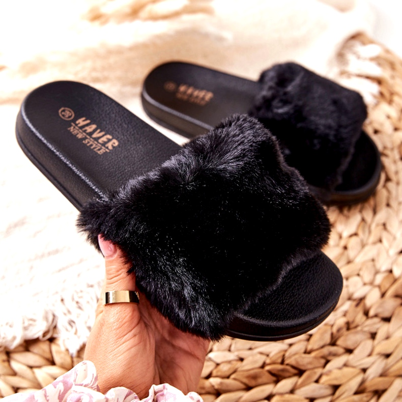 PH1 Gumové pantofle ve tvaru s černou kožešinou Emmie černá 1