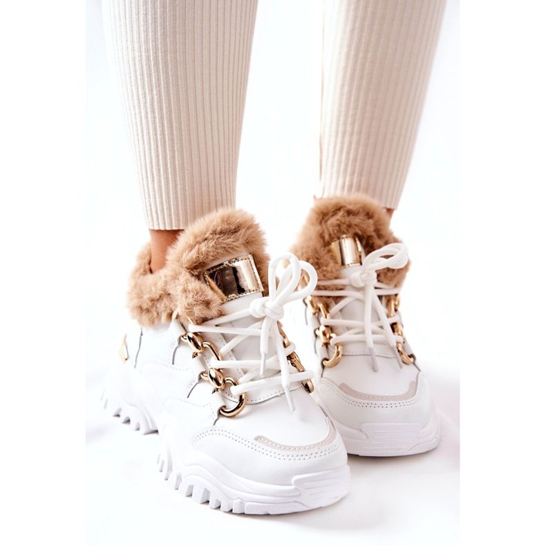 PM1 Bílé lesklé kožené zateplené sportovní boty bílý 3