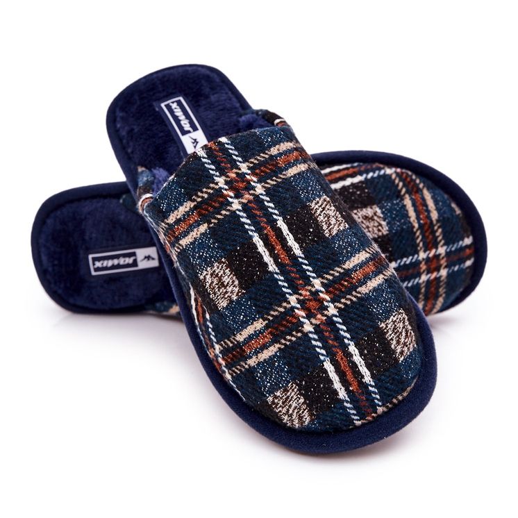 WJ1 Pánské teplé kárované pantofle Whisper v námořnictvu béžový námořnická modrá 2