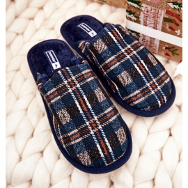 WJ1 Pánské teplé kárované pantofle Whisper v námořnictvu béžový námořnická modrá 1