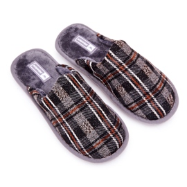 WJ1 Pánské teplé šedé kostkované pantofle Whisper hnědý šedá 1