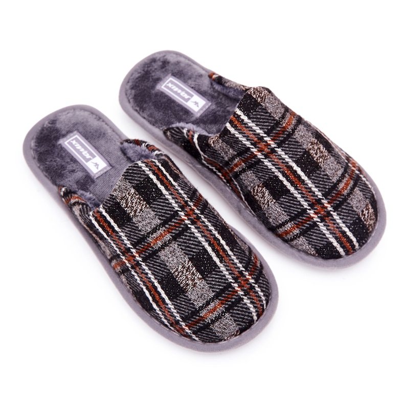 WJ1 Pánské teplé šedé kostkované pantofle Whisper hnědý šedá 1
