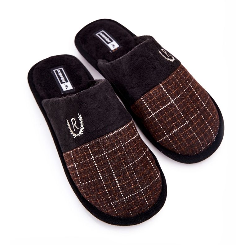 WJ1 Teplé hnědé kostkované pantofle Blase hnědý 2